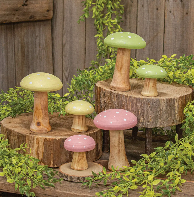 White Dotted Blue Wood Mushrooms - 2 pc Set