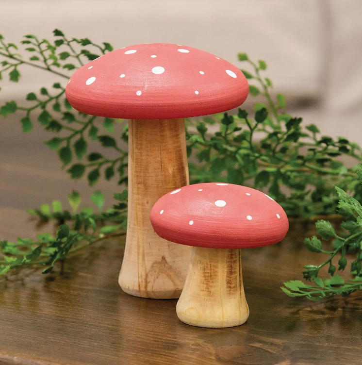 White Dotted Blue Wood Mushrooms - 2 pc Set