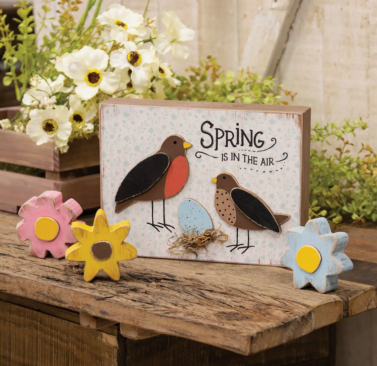 Distressed Chunky Wooden Spring Flower Sitters (3-pc Set)