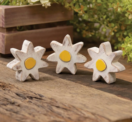 Distressed Chunky Wooden White Daisy Sitter (3-pc Set)