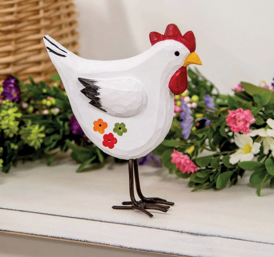 Standing Wooden Chicken with Handpainted Flowers