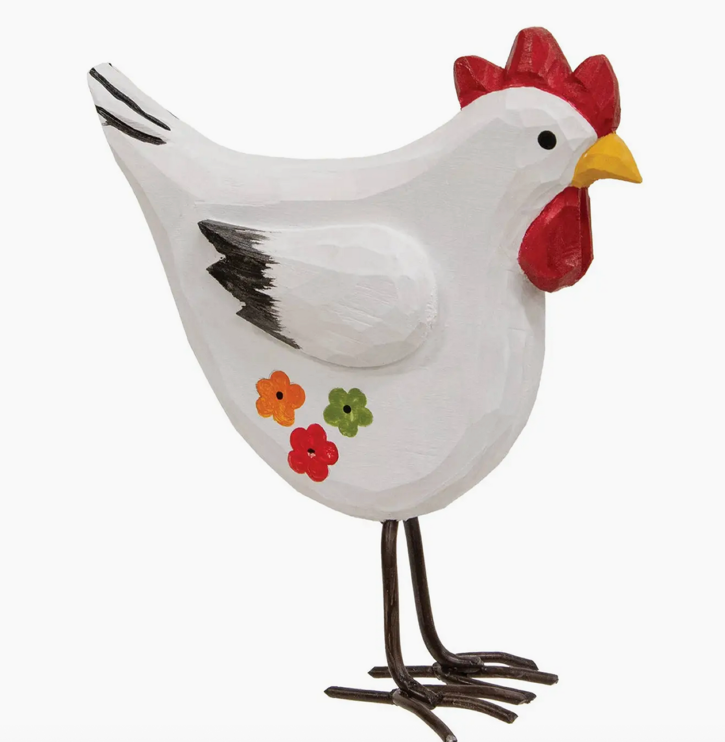 Standing Wooden Chicken with Handpainted Flowers