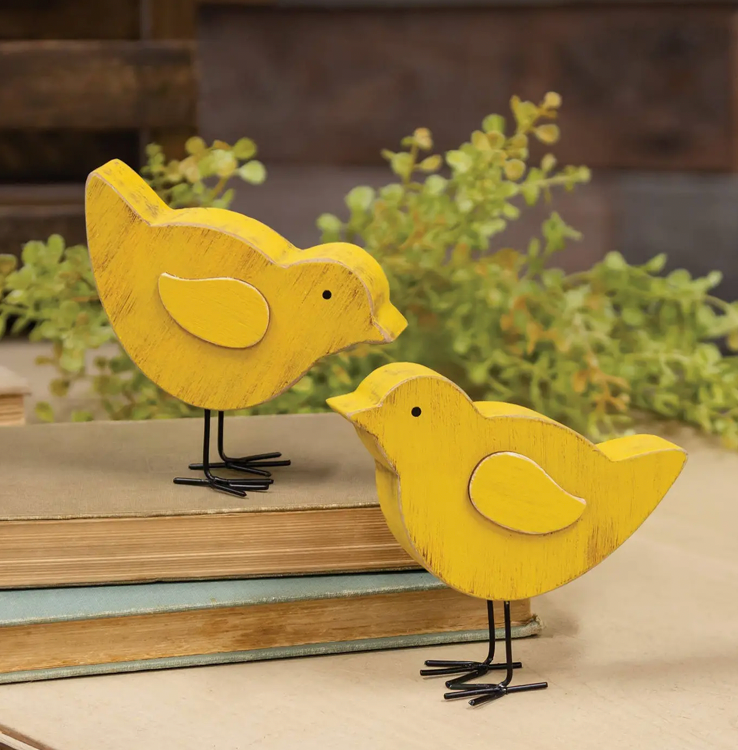 Distressed Wooden Chunky Chick Sitter - (2-pc Set)