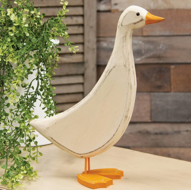 Distressed Carved Wooden Mama Duck - 13.75”H