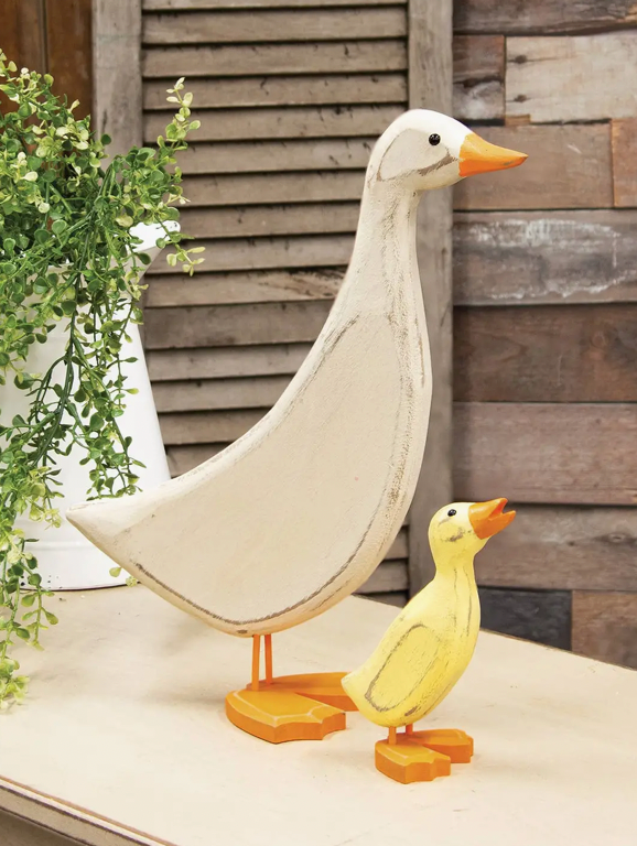 Distressed Carved Wooden Mama Duck - 13.75”H