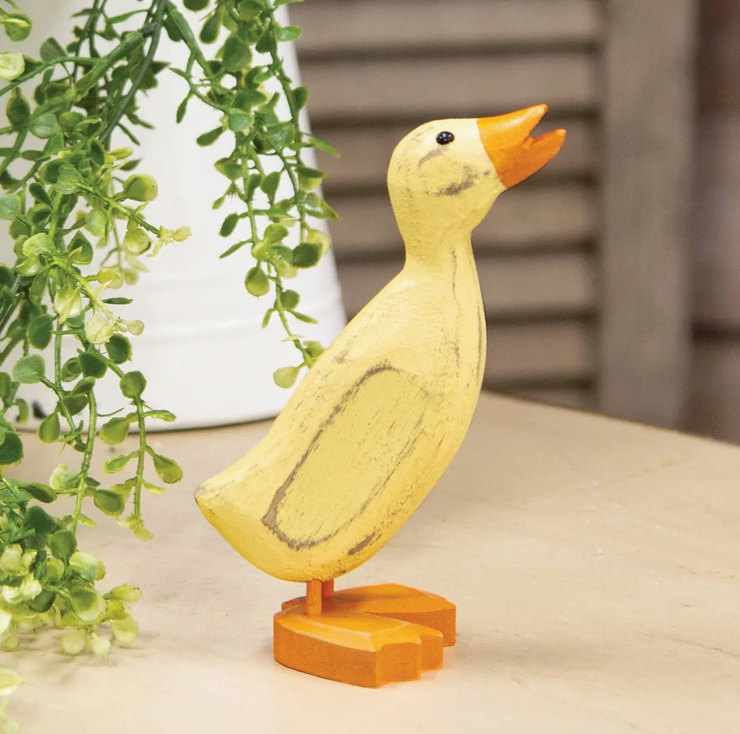 Distressed Carved Wooden Duckling - 6”H