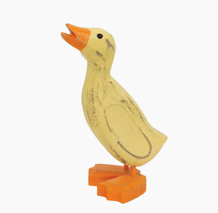 Distressed Carved Wooden Duckling - 6”H