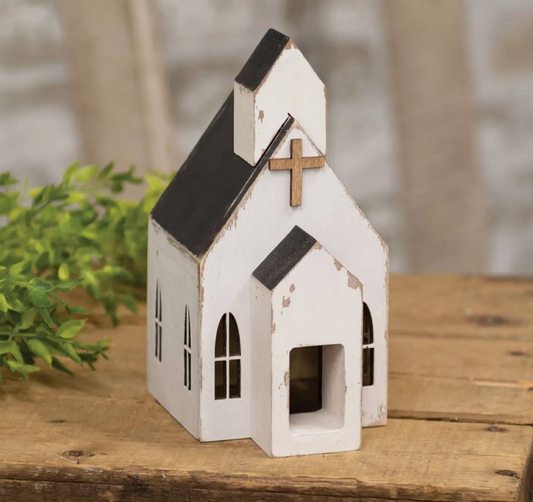 Distressed White Wooden Church Sitter