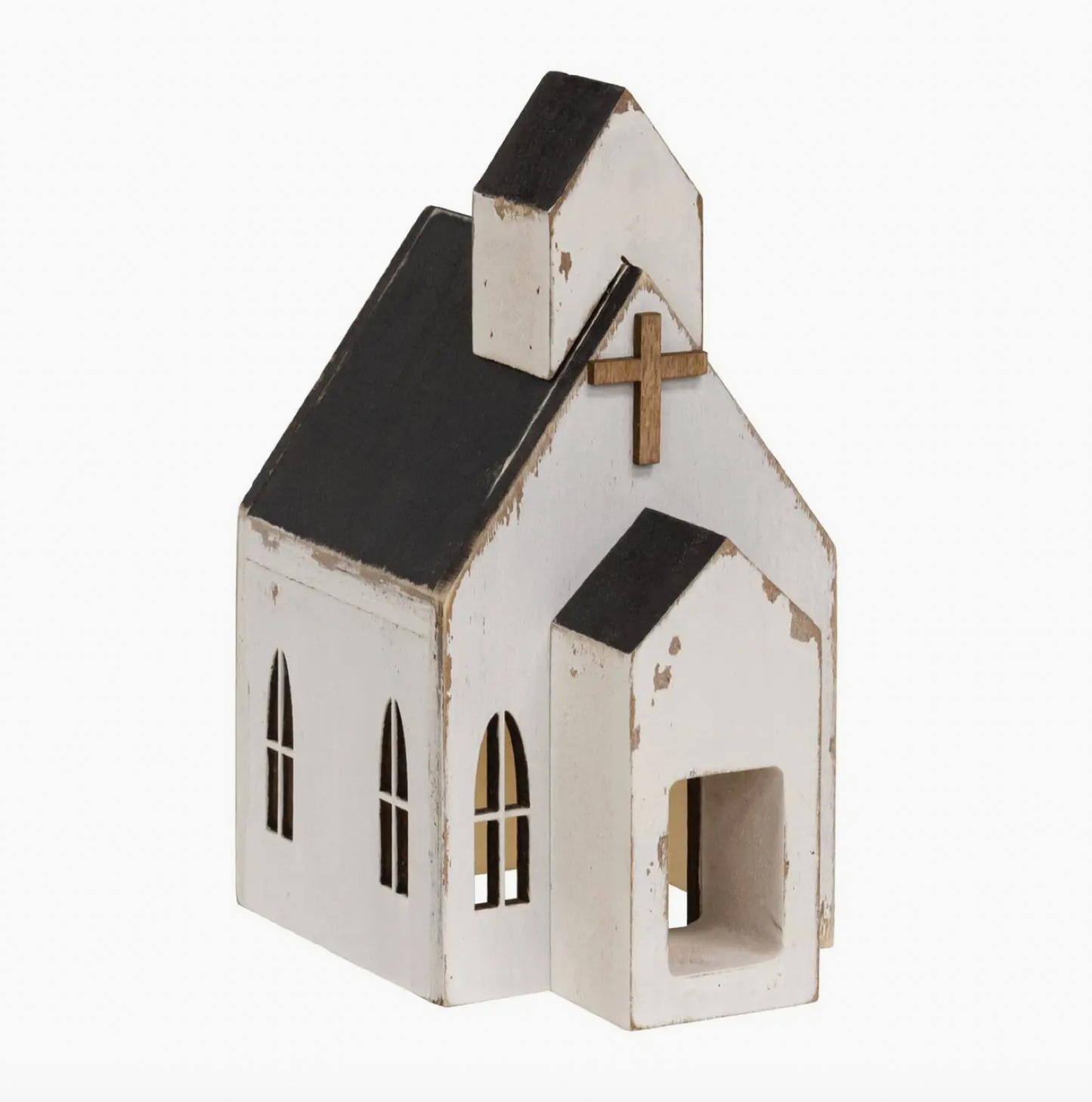 Distressed White Wooden Church Sitter