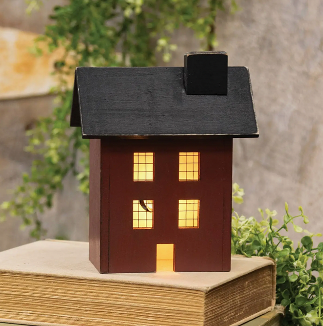 Primitive Wooden Red Saltbox Sitter - 7”H