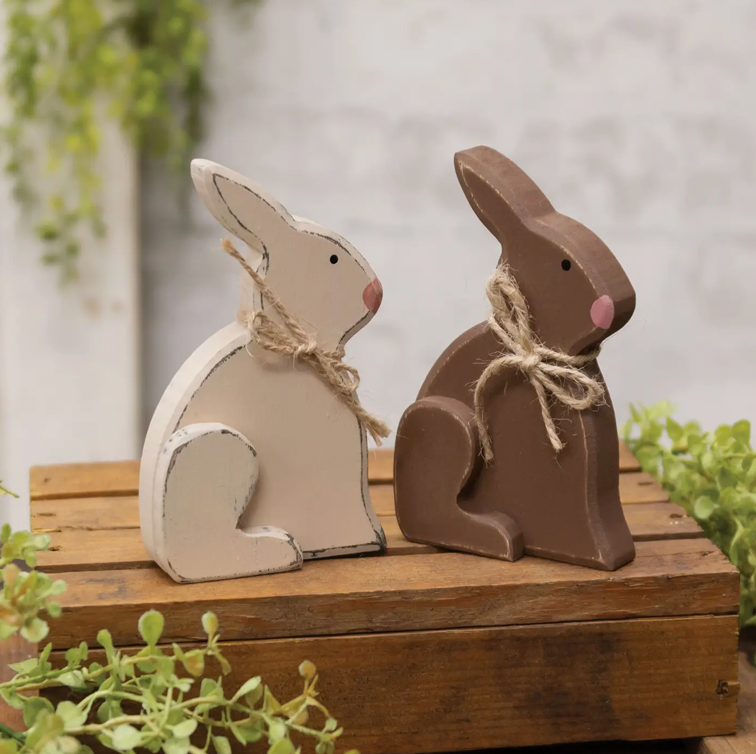 Small Distressed Wooden Chunky Sitting Bunny - 2 pc set