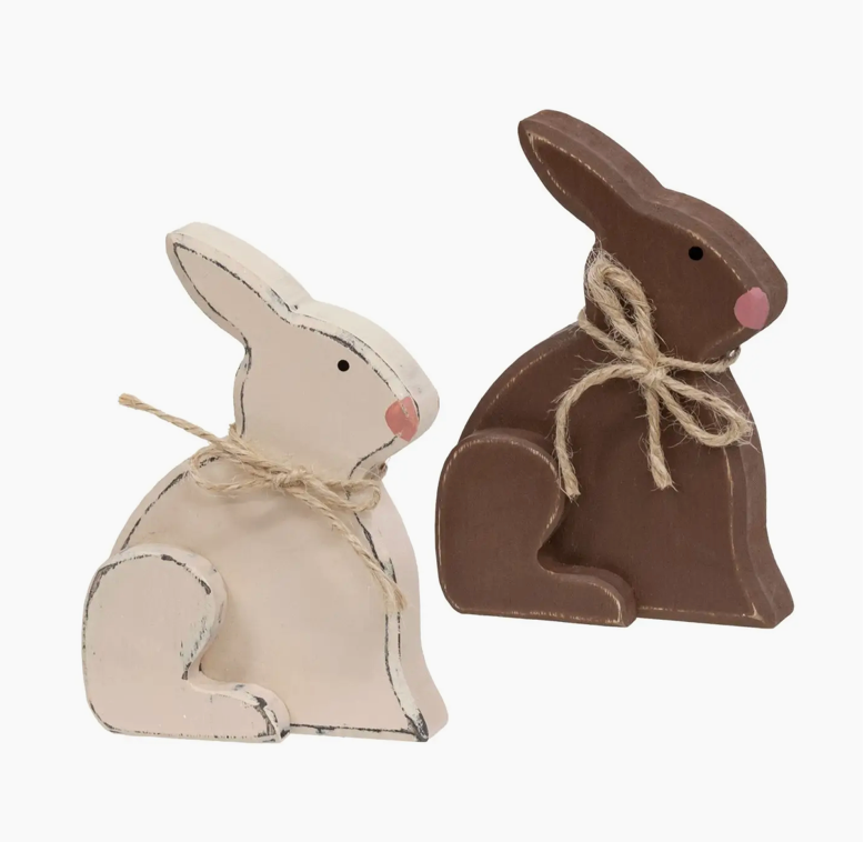 Small Distressed Wooden Chunky Sitting Bunny - 2 pc set