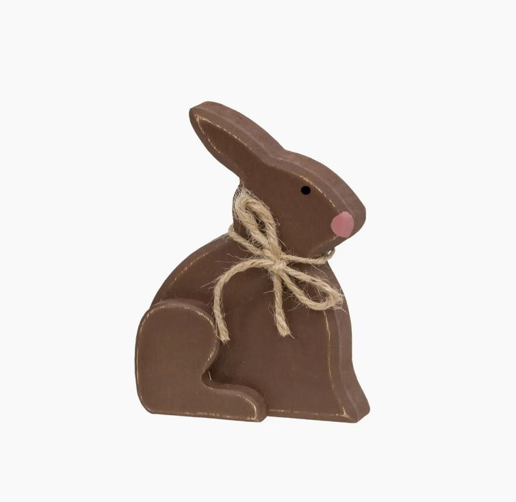 Small Distressed Wooden Chunky Sitting Bunny - 2 pc set