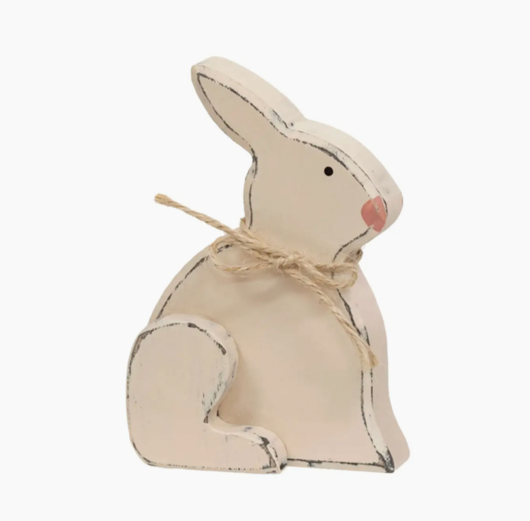 Small Distressed Wooden Chunky Sitting Bunny - 2 pc set