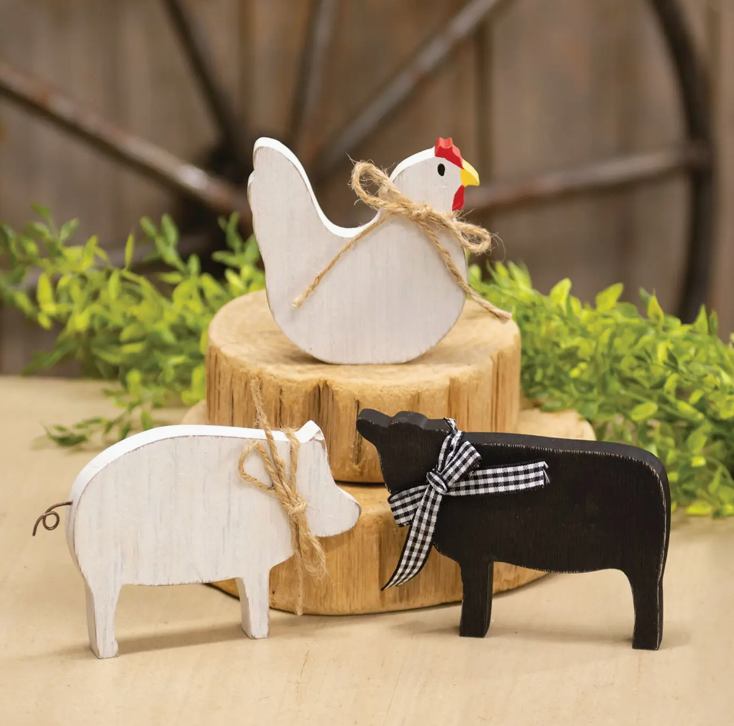 Rustic Wood Farm Animal Sitters - 3 pc set