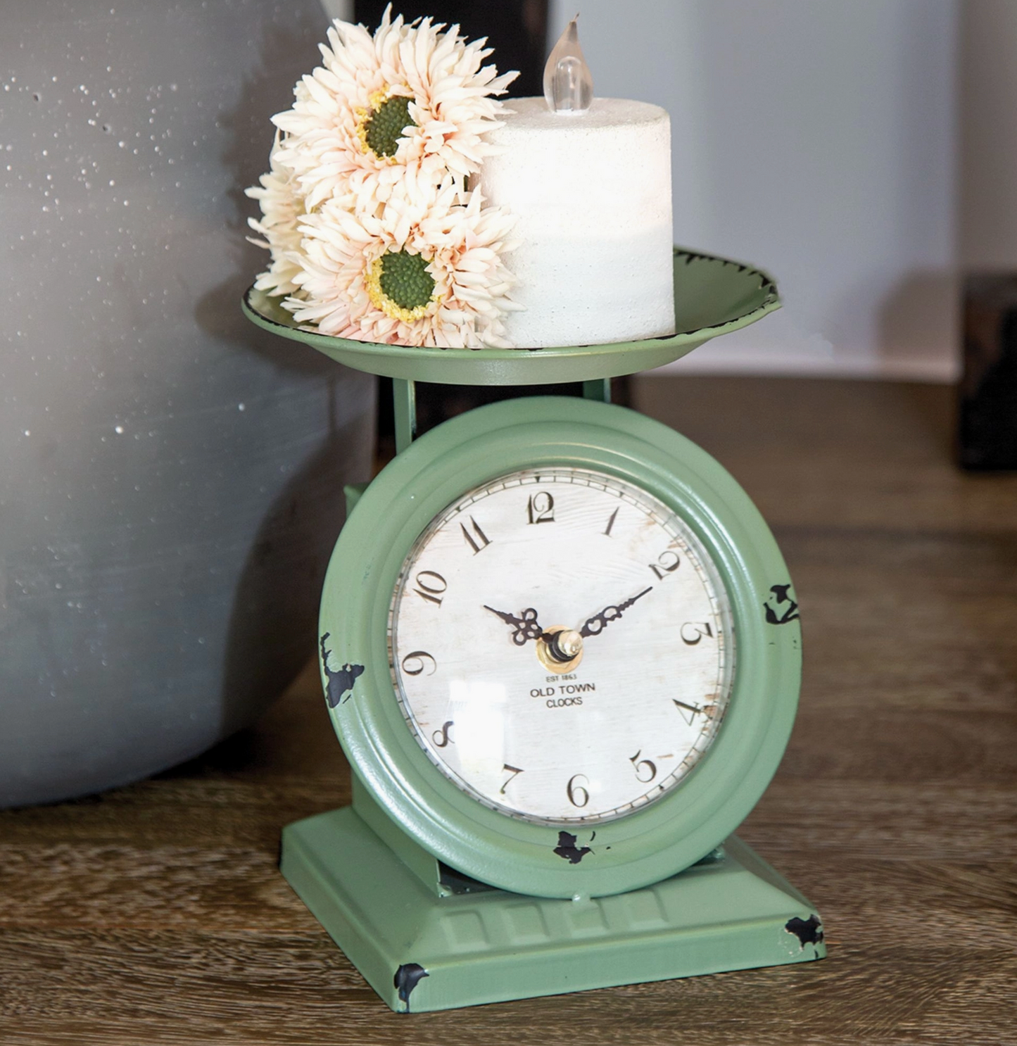 Vintage Green Old Town Scale Clock