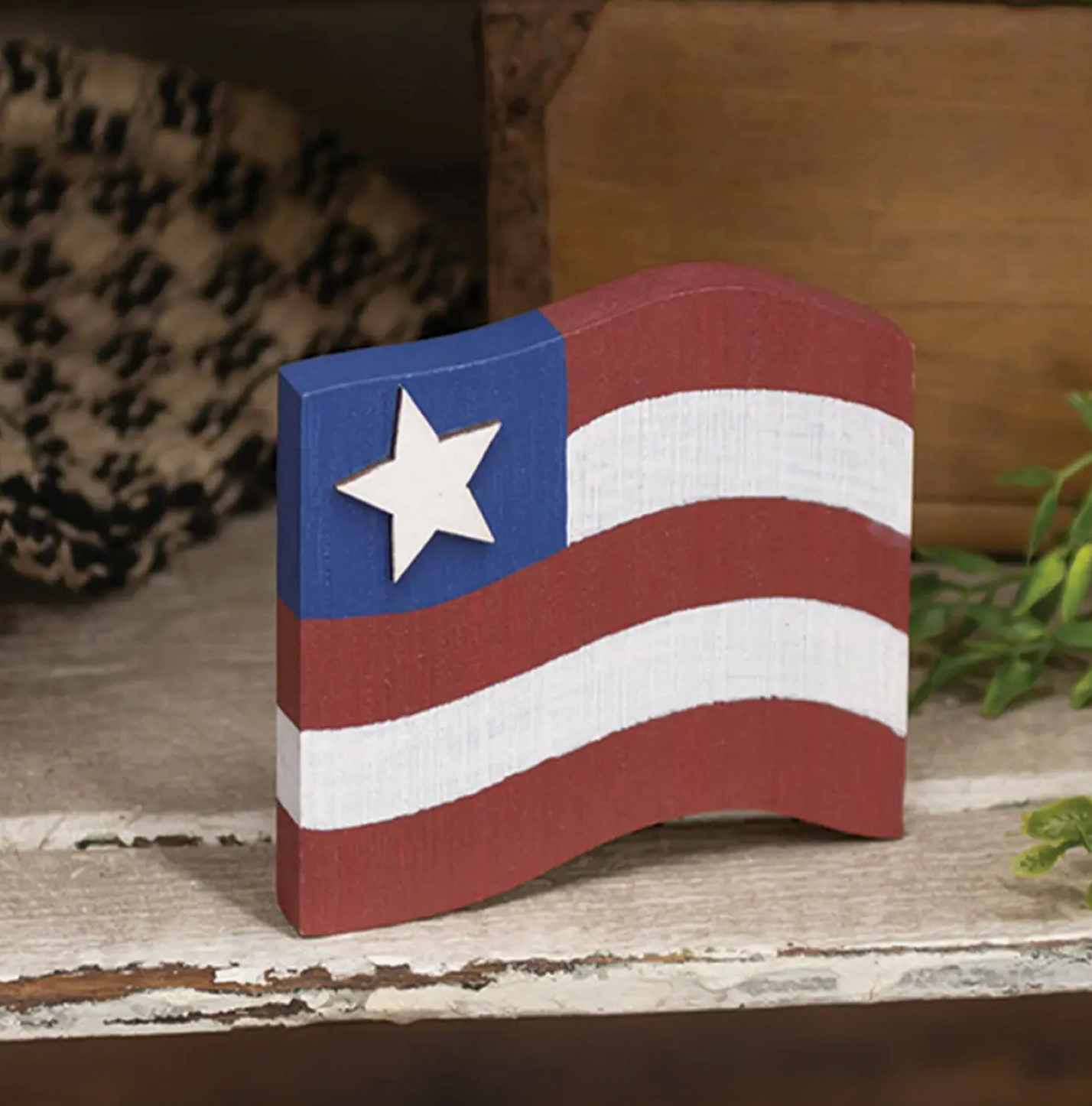 Wooden Flag W/Star Sitter