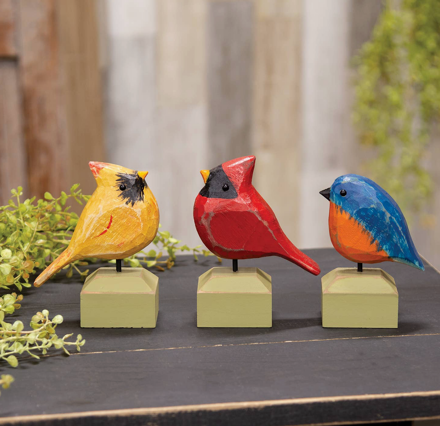 Carved Chunky Wood Bluebird On Base