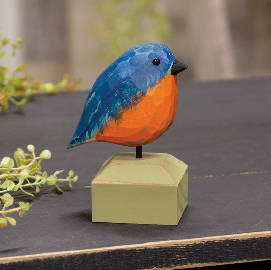 Carved Chunky Wood Bluebird On Base