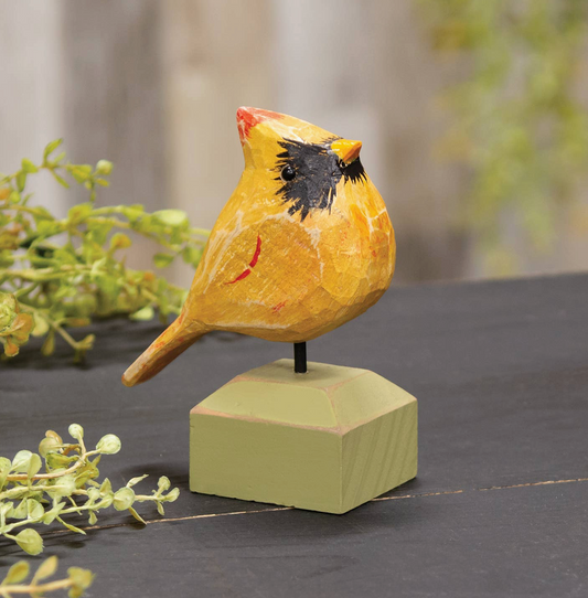 Carved Chunky Wood Female Cardinal On Base
