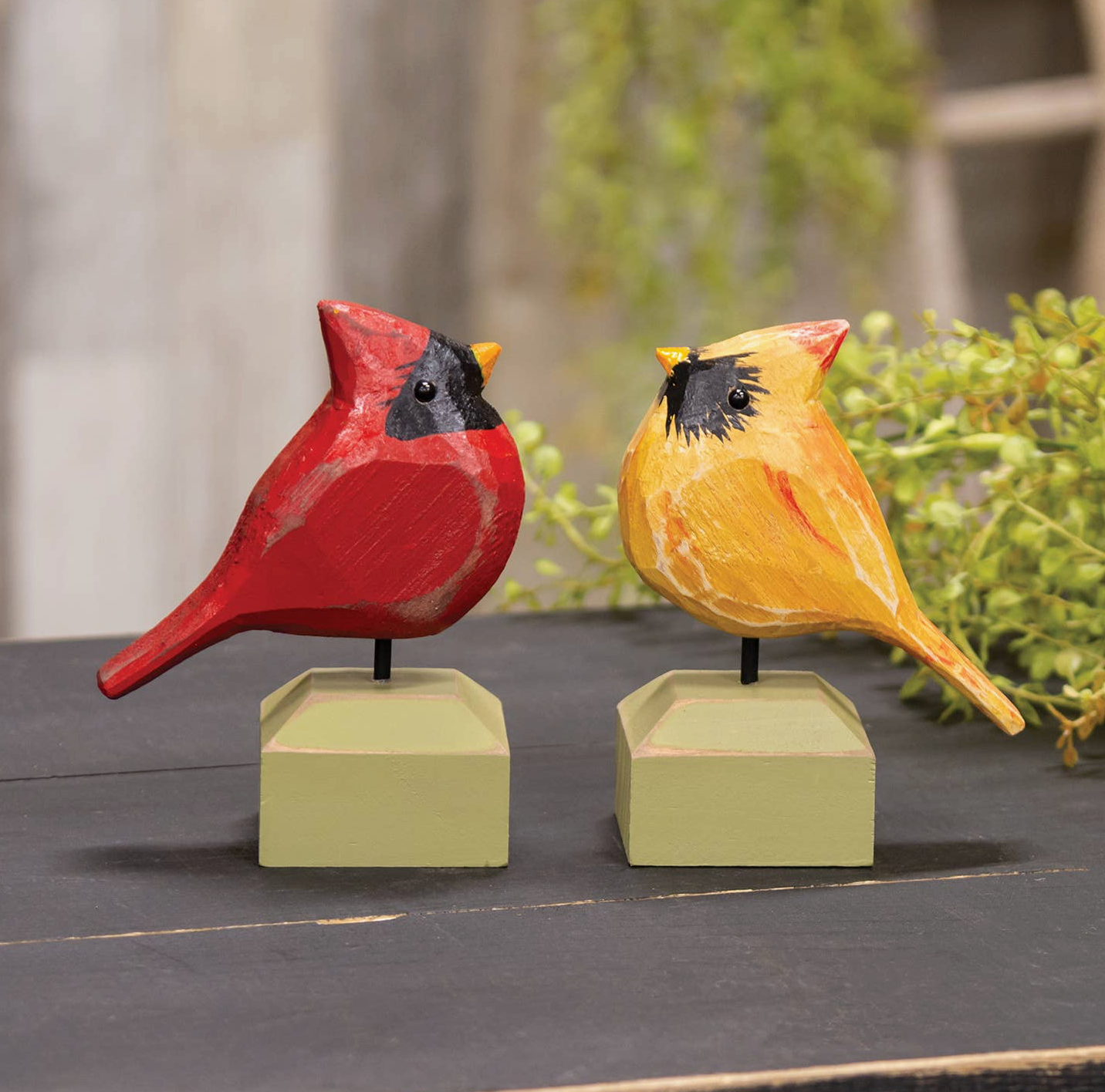 Carved Chunky Wood Female Cardinal On Base