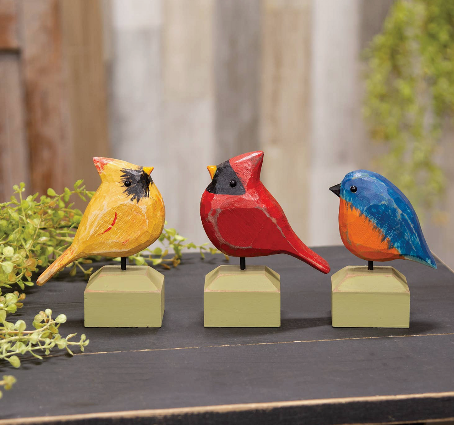 Carved Chunky Wood Male Cardinal On Base