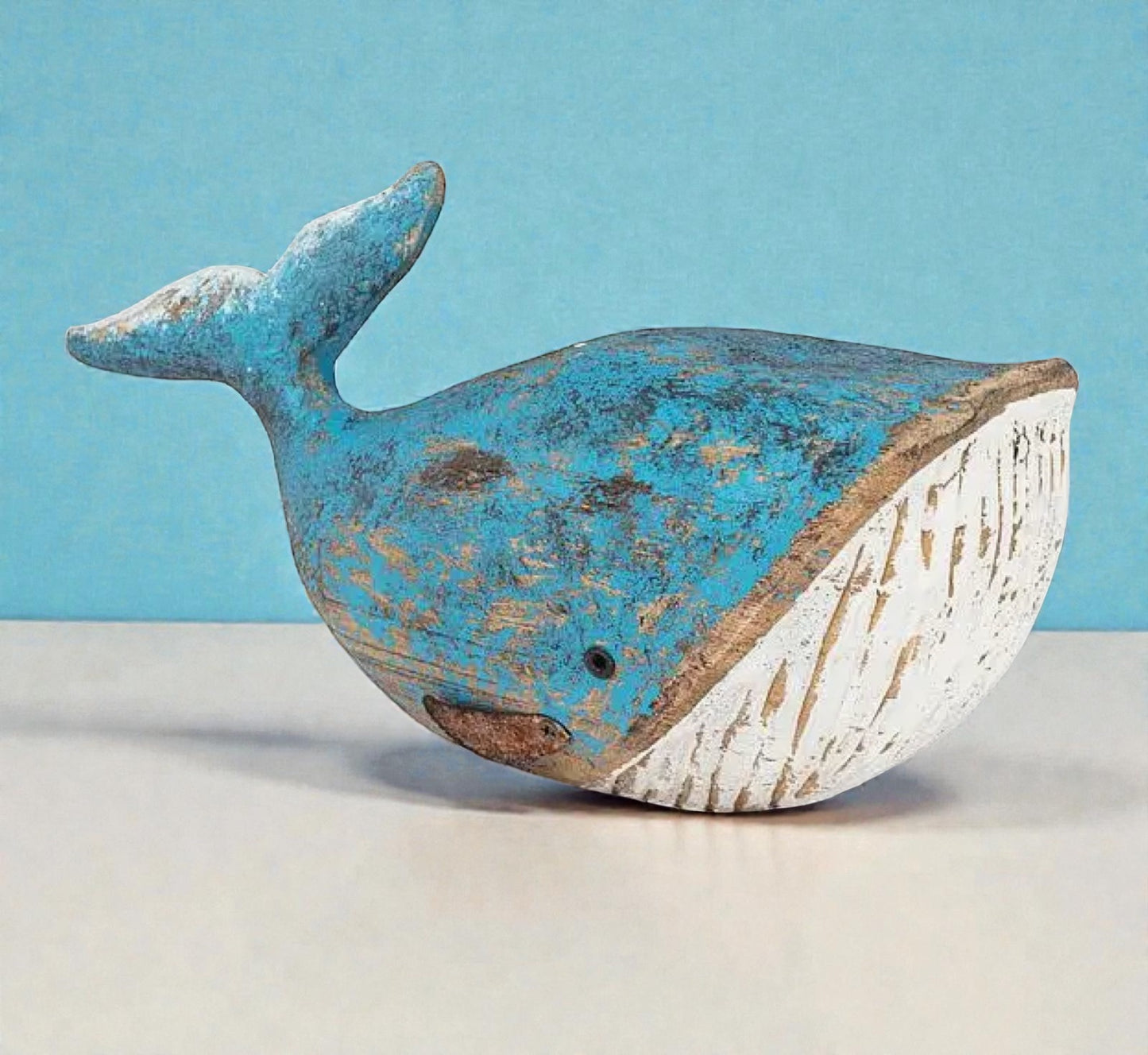 Small Blue Carved Whale-7.5"L