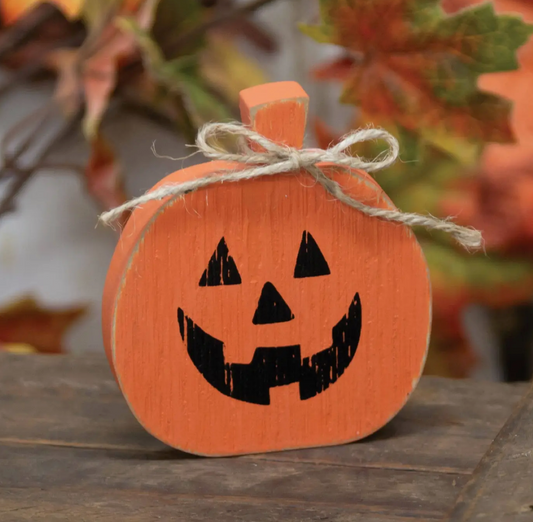 Distressed Wooden Jack O Lantern Sitter with Jute Tie