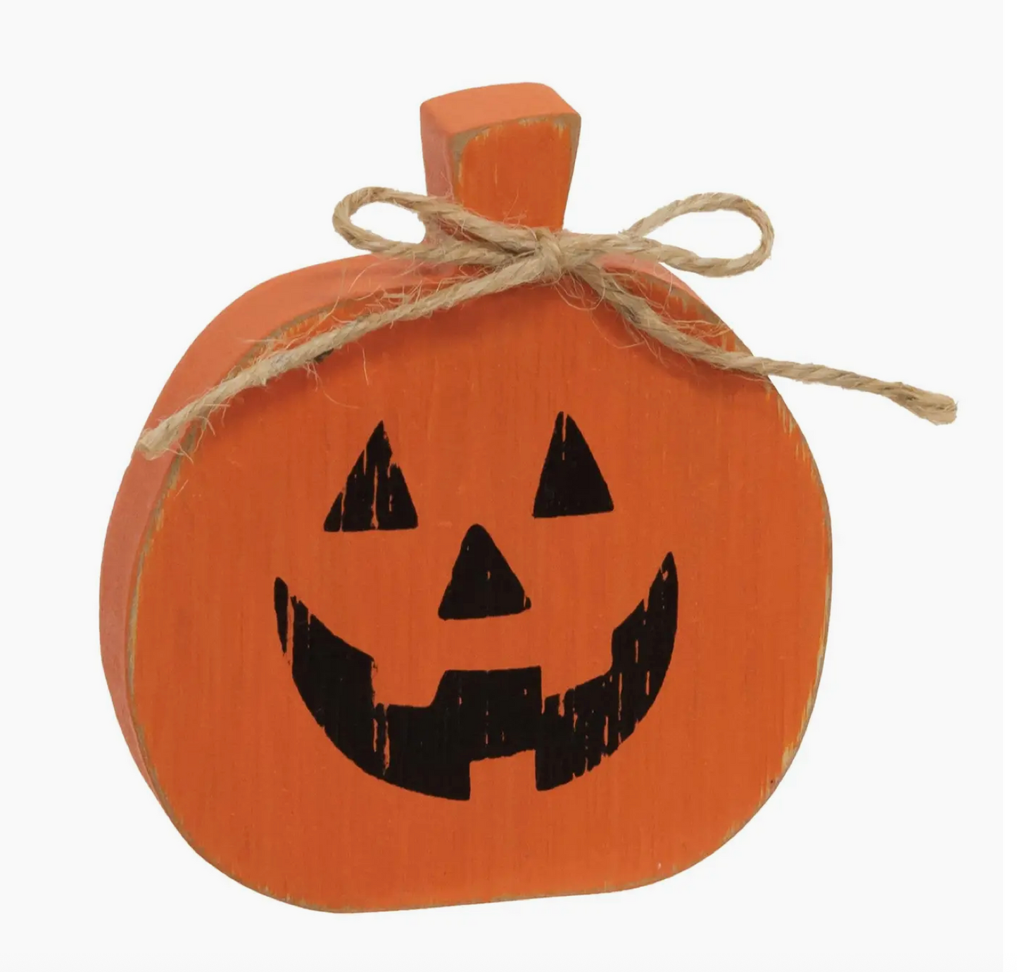 Distressed Wooden Jack O Lantern Sitter with Jute Tie