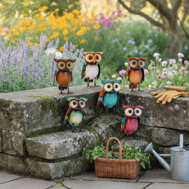 Colorful Metal Owl-Garden-Handmade-Yard Art