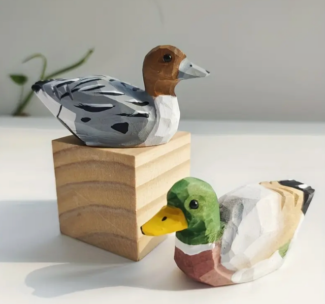 Hand Crafted Sitting Wooden Mallard