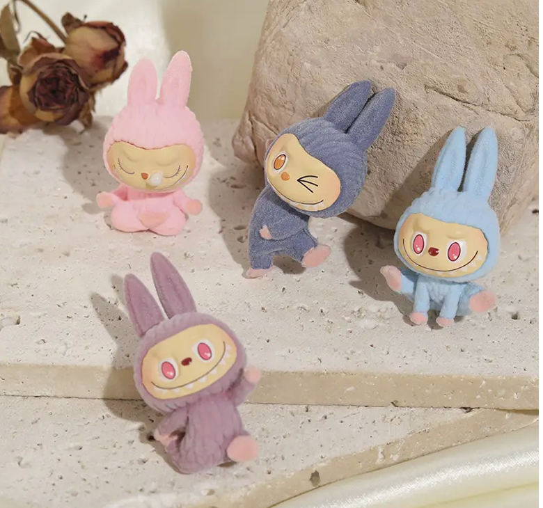 Flocked Mini Yoga Pose Labubu Figurines