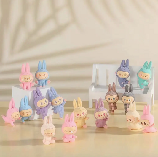 Flocked Mini Yoga Pose Labubu Figurines