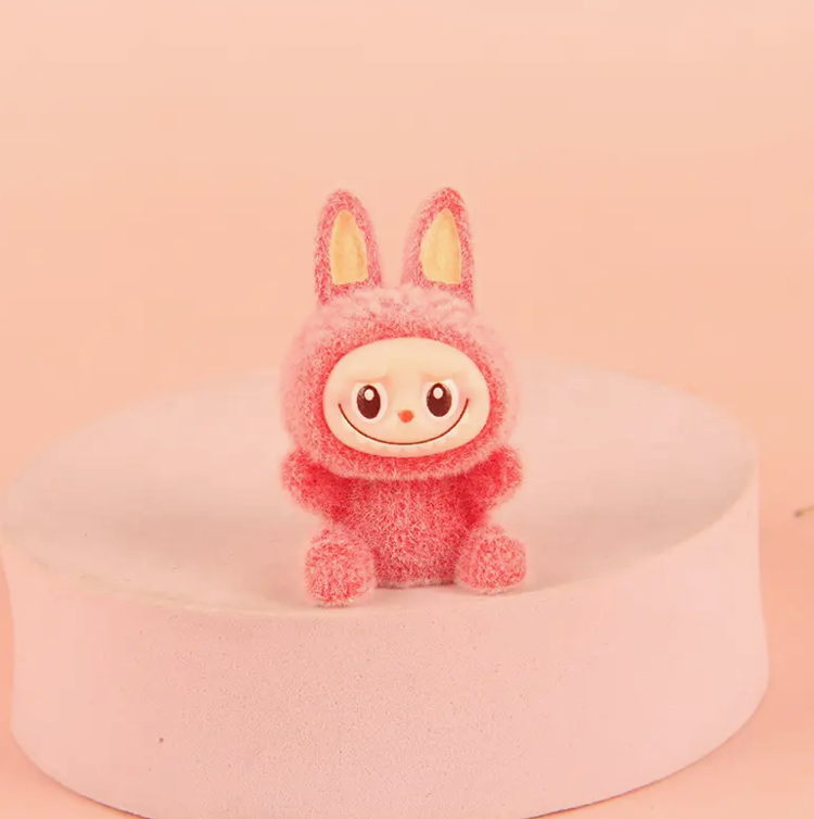 Flocked Sitting Mini Labubu Figurines Colorful Collectible Desk Toys