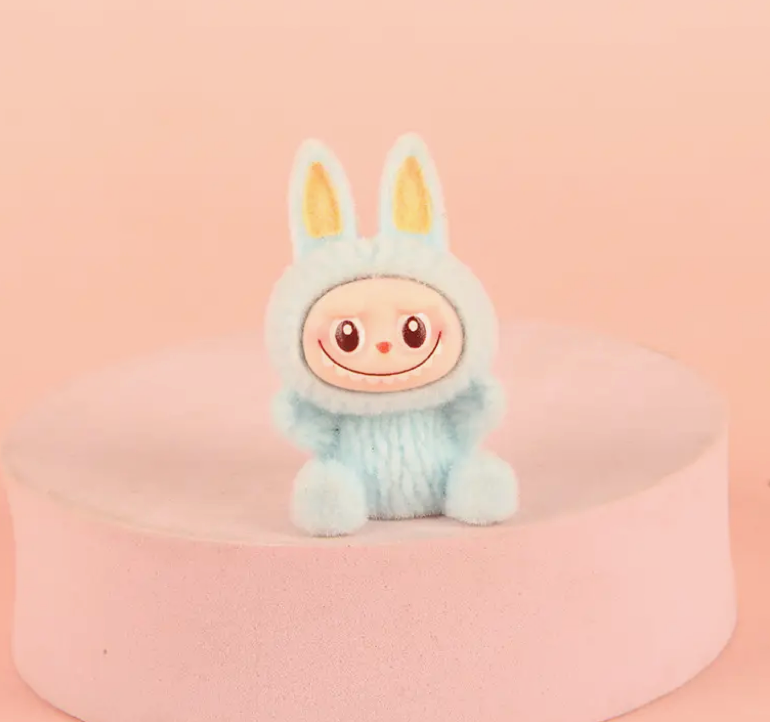Flocked Sitting Mini Labubu Figurines Colorful Collectible Desk Toys