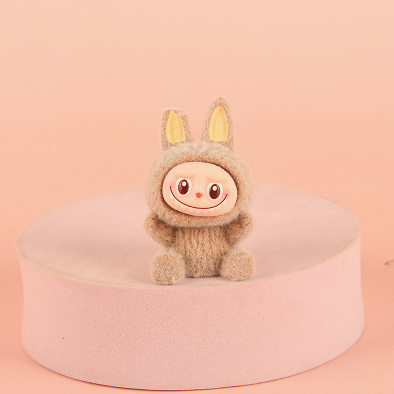 Flocked Sitting Mini Labubu Figurines Colorful Collectible Desk Toys