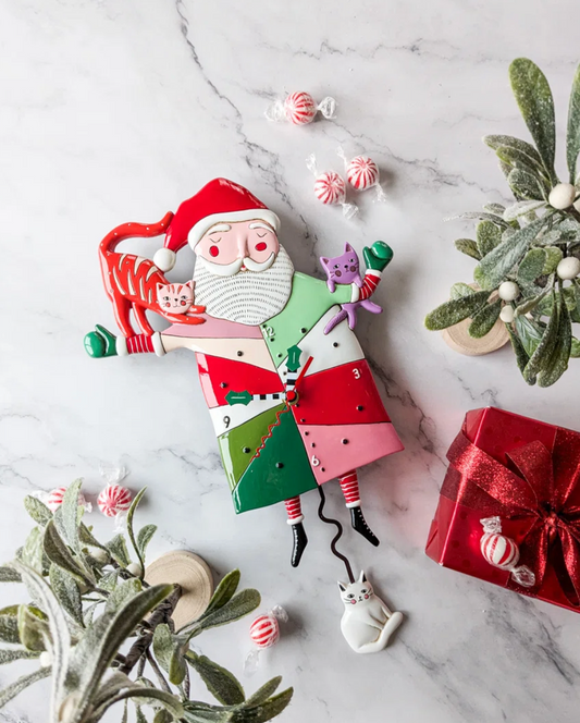 Crazy Cat Santa Clock - Allen Designs