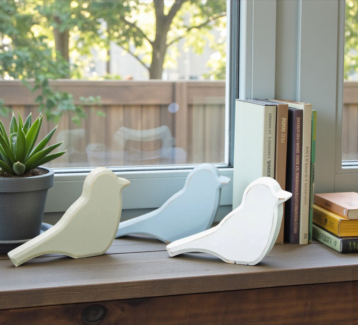 Distressed Chunky Wooden Spring Bird 3-pc Set