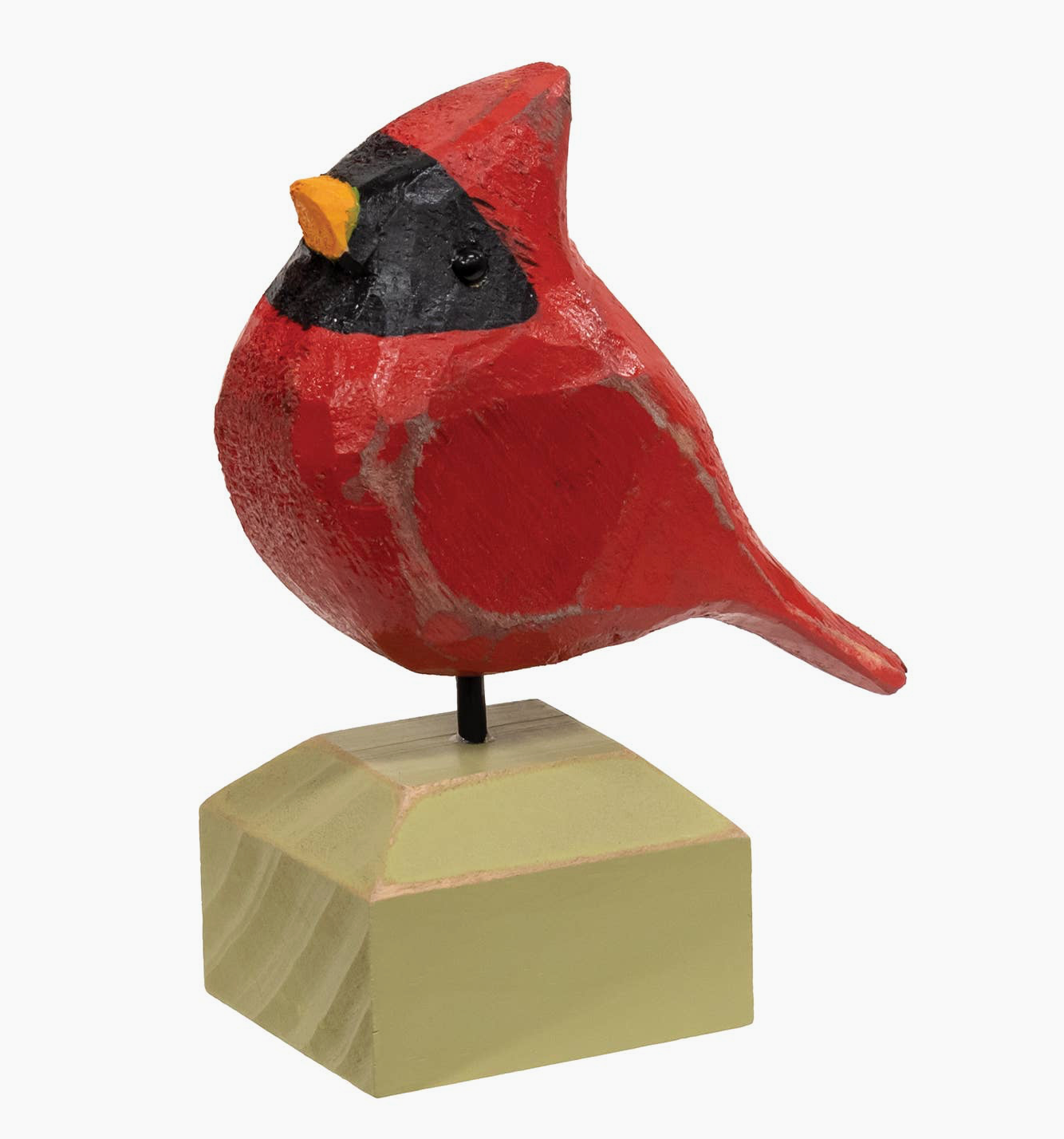 Carved Chunky Wood Male Cardinal On Base