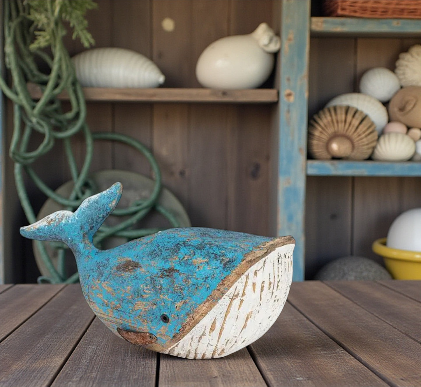 Small Blue Carved Whale-7.5"L