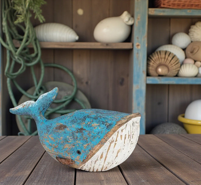 Small Blue Carved Whale-7.5"L