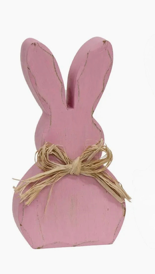 Distressed Wooden Bunny Sitter W/Raffia Bow (sold individually)
