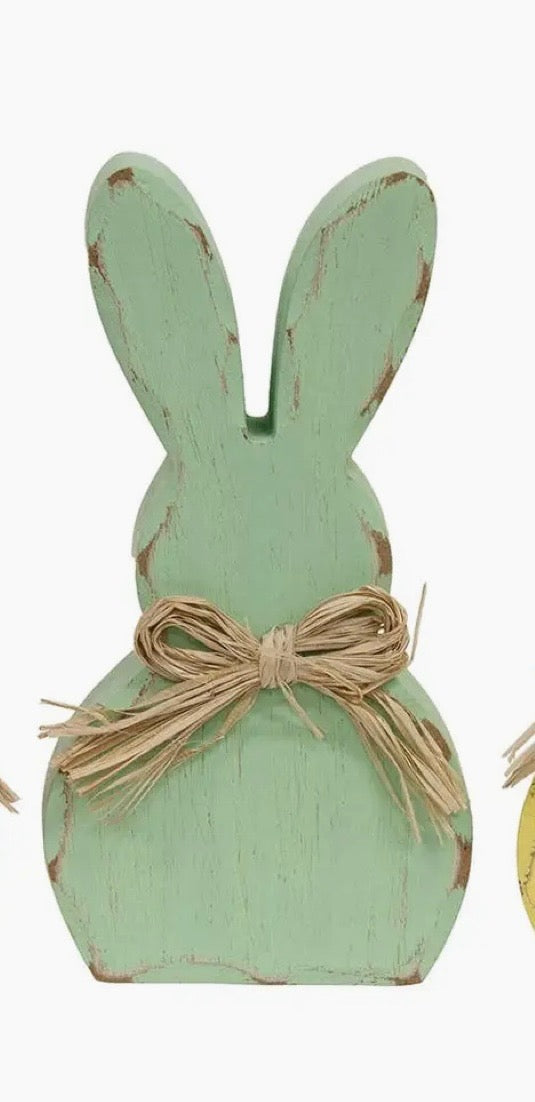 Distressed Wooden Bunny Sitter W/Raffia Bow (sold individually)