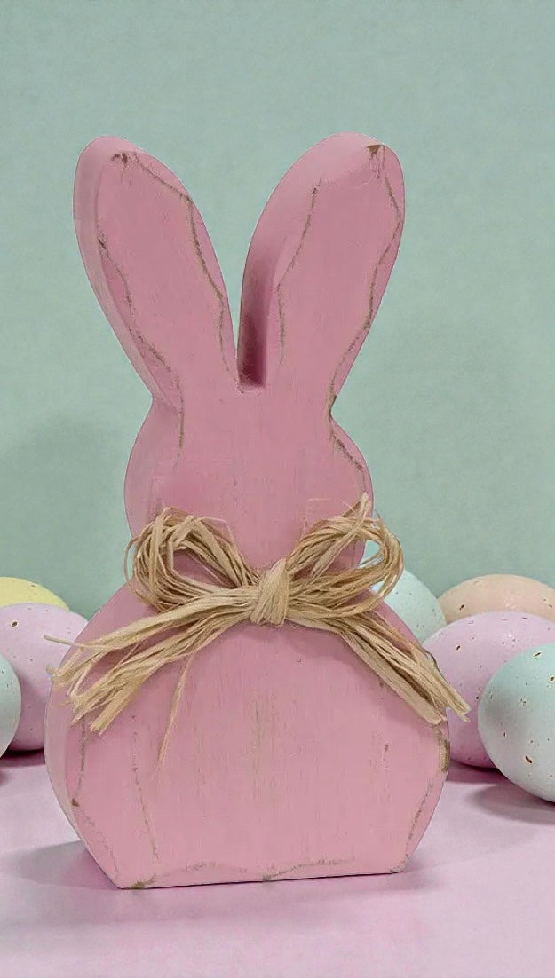Distressed Wooden Bunny Sitter W/Raffia Bow (sold individually)