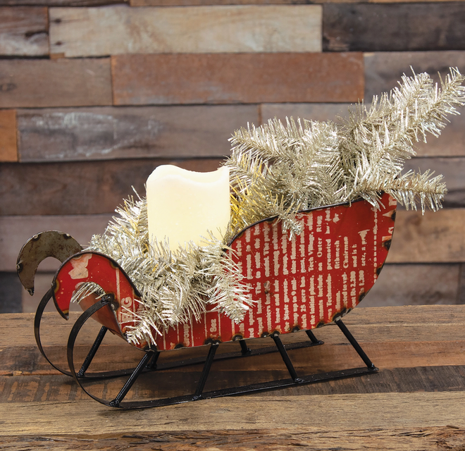 Recycled Red Metal Santa Sleigh