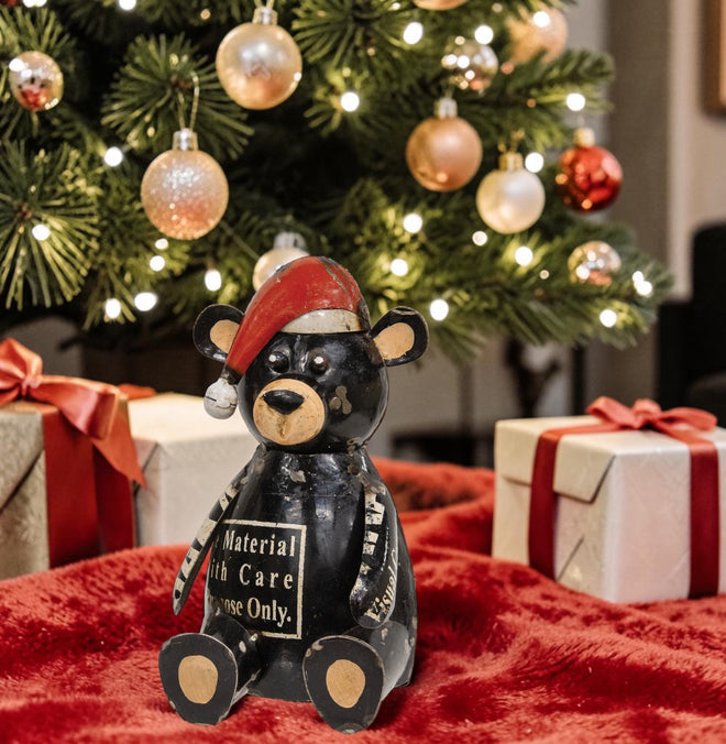 Recycled Metal Sitting Santa Hat Bear